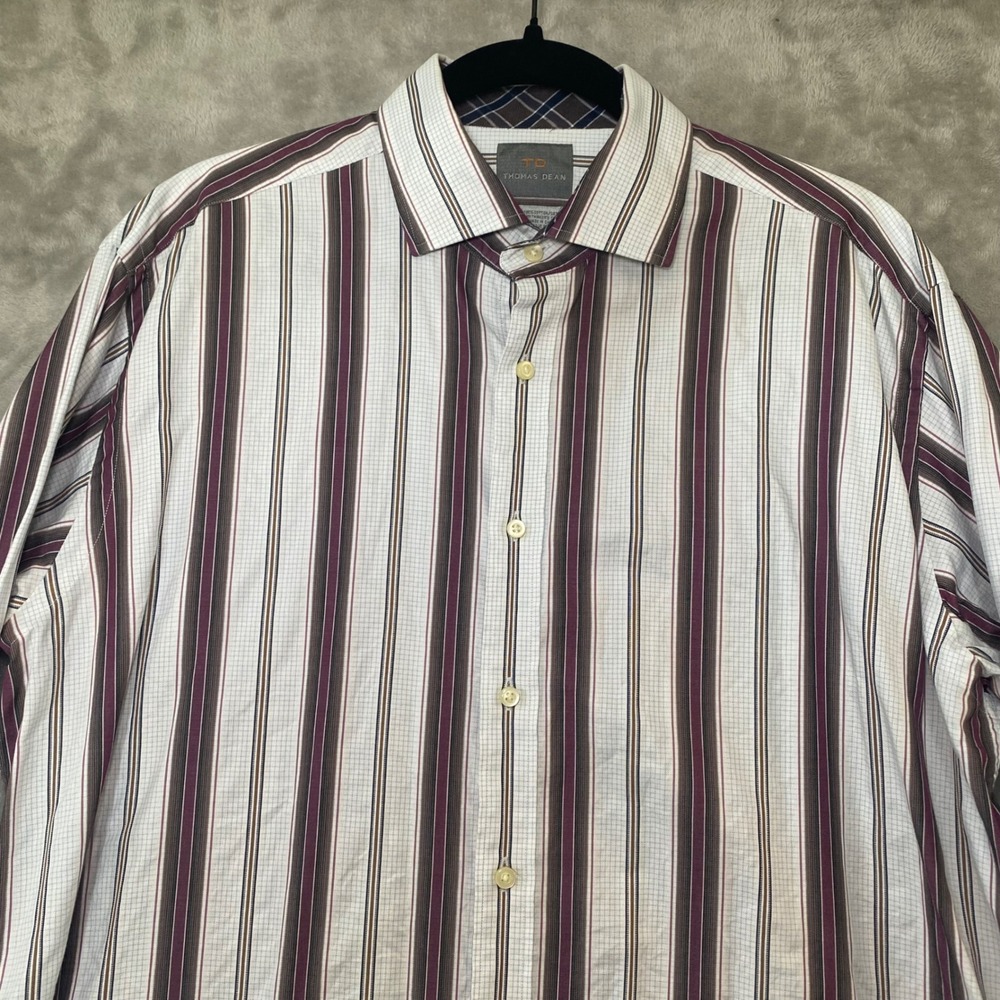 Thomas Dean Mens Shirt Long Sleeve Striped Button Down Shirt Checkered Flip Cuff